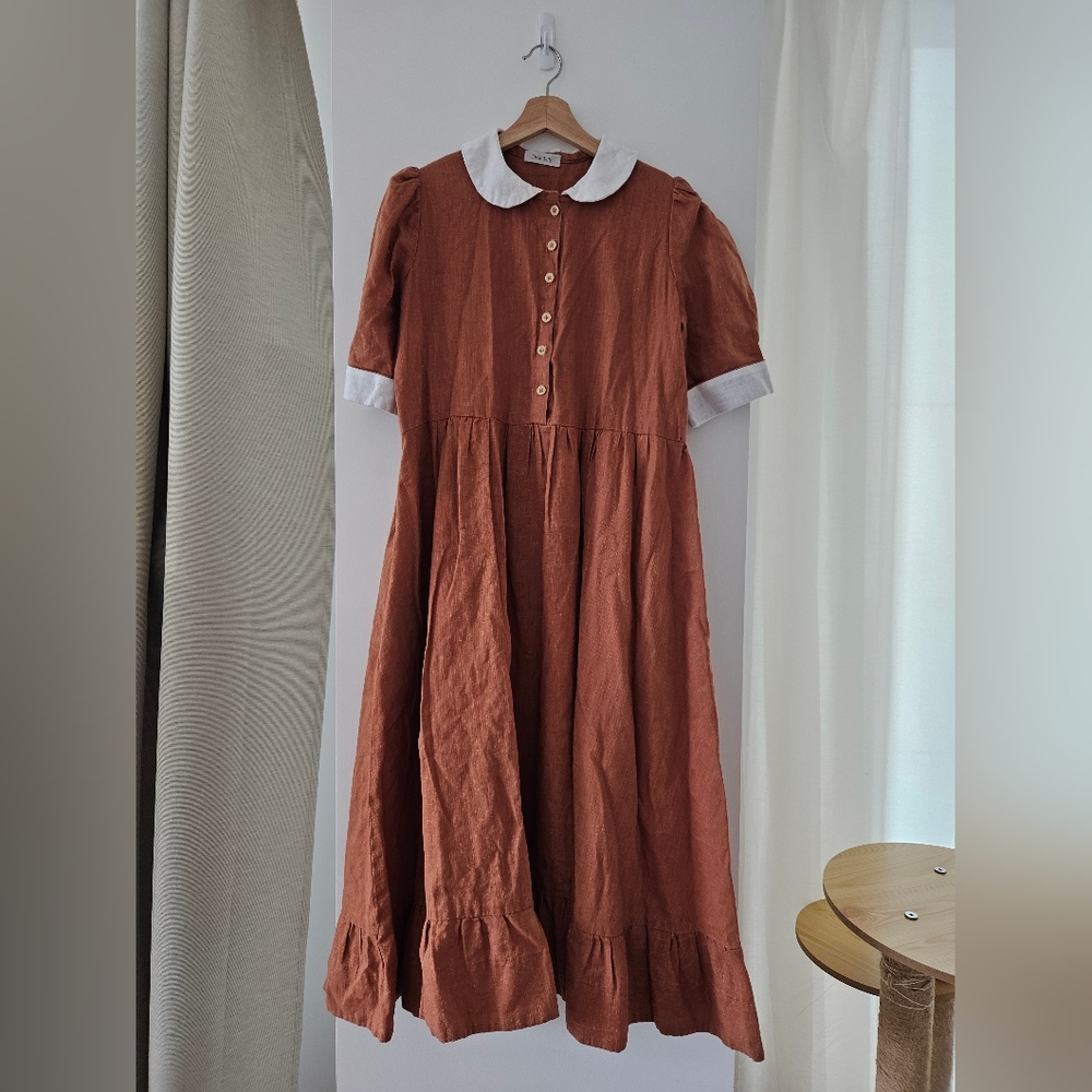 Rust Brown Peter Pan Collar Dress